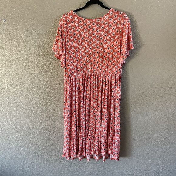 Torrid Skater Dress Womens 1X Orange Floral Super Soft Knit Flutter Short Sleeve - Picture 5 of 9